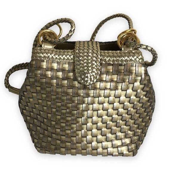 Bags by Warren Reed Vintage Gold Bronze Faux Leather Woven Braided Strap Retro - Picture 2 of 14